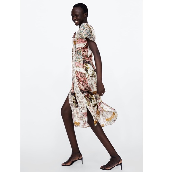 NWT Zara floral patches flowy midi dress S - Picture 5 of 7